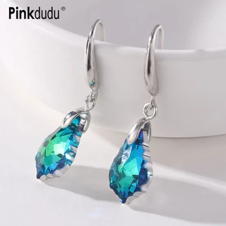Khuyên tai Pinkdudu PD428 dáng dài hình chiếc lá đính đá pha lê thời trang đơn giản cho nữ