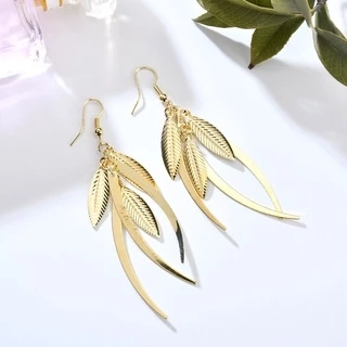 Khuyên tai PINKDUDU PD429 hợp kim dáng dài hình chiếc lá phong cách bohemia đơn giản thời trang cho nữ