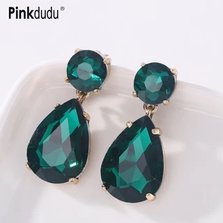 Khuyên tai PINKDUDU PD593 bằng hợp kim đính đá hình giọt nước 7 màu sắc phong cách đơn giản