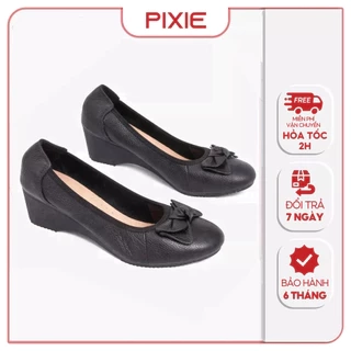 Giày Búp Bê Đế Xuồng 5cm Da Thật Êm Chân Màu Đen Pixie X461