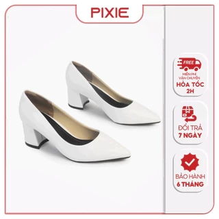 Giày Cao Gót Đế Vuông 5cm Mũi Nhọn Basic Pixie P055
