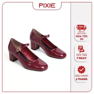 Giày Mary Jane 5cm Da Bóng Mũi Vuông Sành Điệu Pixie H386