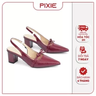 Giày Slingback 5cm Da Bóng Quai Nơ Nhỏ Pixie H374