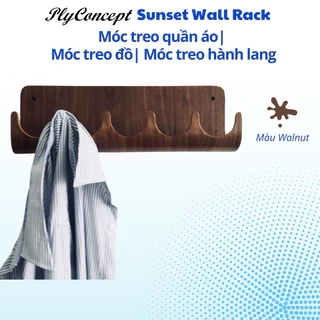 Móc treo quần áo, nón bảo hiểm, Móc treo hành lang Gỗ uốn cong Plyconcept Sunset Wall Rack - Walnut