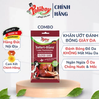 Combo Khăn Ướt Lau Giày, Đánh Bóng Bốt Da POLIBOY Chống Mốc Túi Da, Làm Sạch Đồ Da, Dưỡng Túi Da, Gói 10 Tờ