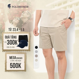 Quần short nam ngắn POLOMANOR vải kaki xuất xịn, lưng đai thun, co giãn 2 chiều, chuẩn form