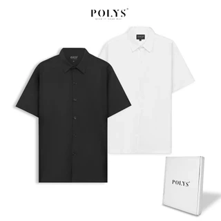 Áo sơ mi nam tay ngắn Trắng Đen POLYS Fullbox, Vải Chéo Thái mềm mịn Sơ mi Trắng Đen Tay Ngắn BASIC