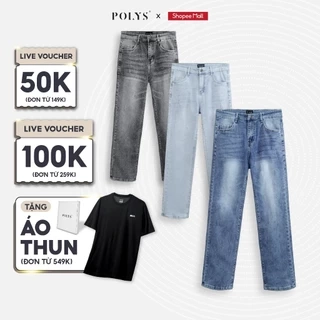 Quần jean nam POLYS, co giãn thoáng khí, form straight ống suông, QUẦN JEANS NAM POLYS