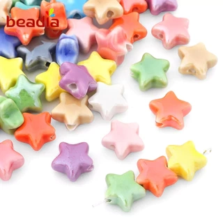 Set 10 hạt sứ BEADIA hình ngôi sao năm cánh 14mm nhiều màu sắc dùng làm trang sức DIY