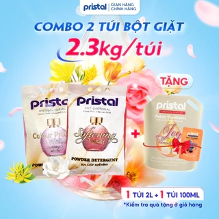 Combo 2 bột giặt sinh học Pristal giữ màu, làm mềm vải, túi 2.3kg bột giặt quần áo không phai màu an toàn cho da em bé