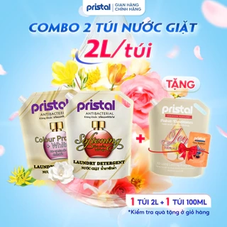 Combo 2 nước giặt sinh học Pristal giữ màu, làm mềm vải, túi 2L nước giặt quần áo an toàn cho da em bé