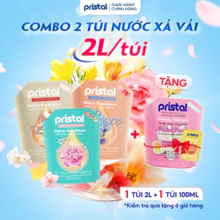 Combo 2 nước xả vải sinh học Pristal 2L, nước xả lưu hương thơm cực lâu an toàn cho da em bé