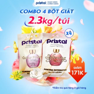 Combo 4 bột giặt sinh học Pristal giữ màu, làm mềm vải túi 2,3kg bột giặt quần áo không phải màu an toàn cho da em bé