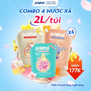Combo 4 nước xả vải sinh học Pristal 2L, nước xả lưu hương thơm cực lâu an toàn cho da em bé