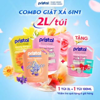 Combo giặt xả sinh học cao cấp 6in1 2L Pristal nước giặt quần, xả lưu hương thơm cực lâu an toàn cho da em bé