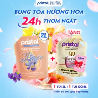 Nước xả vải sinh học Pristal Love hương hoa đào, nước xả 2L lưu hương thơm cực lâu an toàn cho da em bé