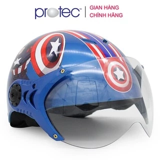 Mũ bảo hiểm nửa đầu trẻ em có kính Protec Kitty, họa tiết siêu anh hùng mạnh mẽ, năng động cho bé