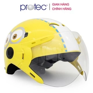 Mũ bảo hiểm trẻ em 1/2 đầu có kính Protec KITTY, họa tiết Minion, an toàn, siêu nhẹ