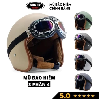 Mũ bảo hiểm 3/4 đầu Sundy Helmets thời trang, an toàn kèm kính Phi Công, UV, nhiều màu cá tính, Freesize (55-58cm)