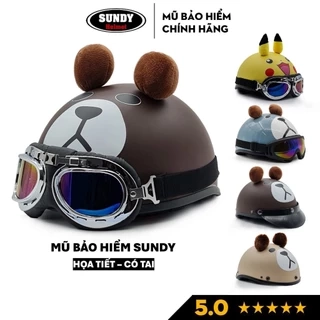Mũ bảo hiểm nửa đầu 1/2 chính hãng SUNDY Helmets, họa tiết thời trang, có tai cá tính, kèm kính UV, Phi Công