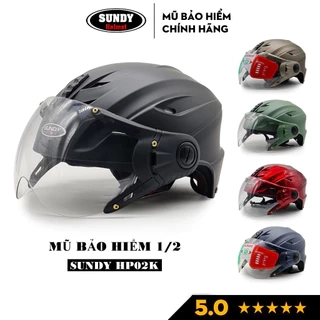 Nón bảo hiểm nửa đầu có kính SUNDY Helmets HP02K, vân mũ thể thao, Freesize (vòng đầu 56-59cm) cho nam nữ