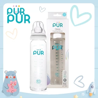 Bình sữa thủy tinh PUR 240ml, có sẵn 1 núm Comfort size L trong bình