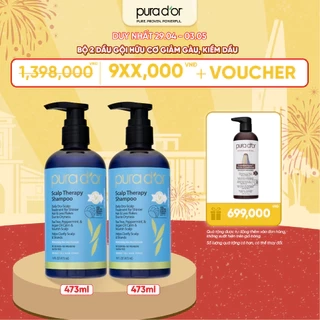 Combo dầu gội dầu xả hữu cơ hỗ trợ giảm rụng tóc, hỗ trợ mọc tóc Biotin Gold Label Pura D'or 236ml/473ml Organic