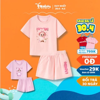 Đồ bộ bé gái Rabity ngắn tay cotton in hình labubu Baby Three 960.017