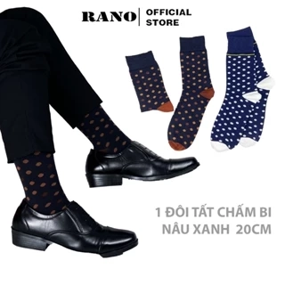 Tất nam công sở cổ cao RANO họa tiết chấm bi to màu xanh cao cấp cotton thấm hút mồ hôi