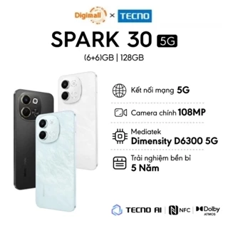 [MỞ BÁN]Điện Thoại Tecno Spark 30 5G | (6+6)GB/128GB | Camera 108MP | Màn Hình 6.67" 120Hz | Chính Hãng