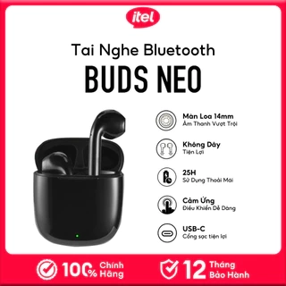 Tai Nghe Bluetooth 5.3 Itel BudsNeoTrue Wireless | 25 Giờ Dùng Liên Tục | Cảm Ứng | Chính Hãng