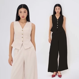 RECHIC Áo vest nữ Cindy trơn form ôm nút gài cổ V cá tính sang trọng thanh lịch