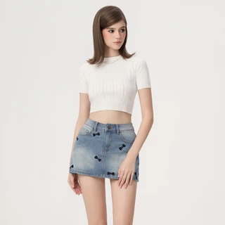 RECHIC Chân váy Nala chất jean đính nơ hoa trẻ trung năng động