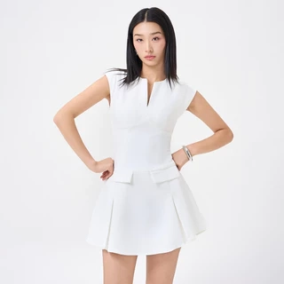 RECHIC Đầm ngắn Evelyn tay ngắn cổ V nhẹ dáng xòe cơ bản sang trọng