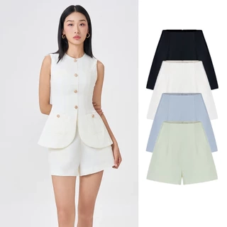 RECHIC Quần short nữ Carmy ống rộng lưng cao dáng A có túi trơn trẻ trung thanh lịch