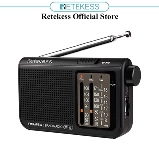 Radio cầm tay RETEKESS V117 FM AM SW tích hợp nút điều chỉnh màu đen cho người lớn tuổi