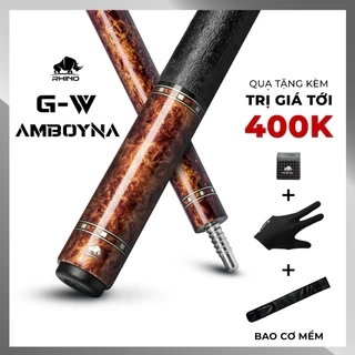 Gậy Bida Lỗ Rhino G-W Amboyna - Ngọn Glassfiber - Chính Hãng - Tặng kèm combo phụ kiện