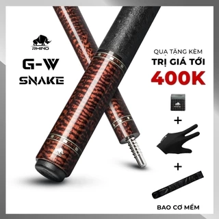 Gậy Bida Lỗ Rhino G-W Snake - Ngọn Glassfiber - Chính Hãng - Tặng kèm combo phụ kiện