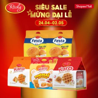 Combo 5 bịch bánh mì tươi Richy Karo: Karo chà bông, Karo phô mai, Karo gấu và Bánh mì hoa cúc
