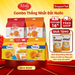 Combo Thống Nhất Đất Nước 5 Bánh Tươi Karo Richy Tặng 2 Yến Mạch Phô Mai Mini 35g