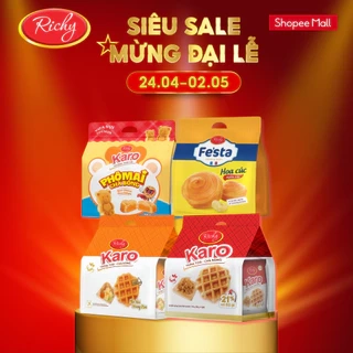 [HOT] Combo 4 bịch Bánh tươi Richy: Karo sợi gà, Phô mai, Gấu nhân phô mai và Bánh mì hoa cúc