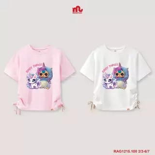 Áo phông bé gái RIOMIO áo cộc mùa hè in hình trendy, điểm nhấn dây rút cá tính RAG1215