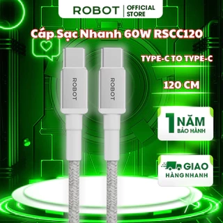 Cáp Sạc Nhanh 60W ROBOT RSCC120 Type-C to Type-C Chất Liệu Dù Dài 1,2m