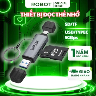 Thiết Bị Đọc Thẻ Nhớ SD/ MicroSD ROBOT CR202/CR202S Hai Đầu Type-C Và USB 3.0 Tốc Độ Truyền Cao Vỏ Kim Loại Nhôm Cao Cấp