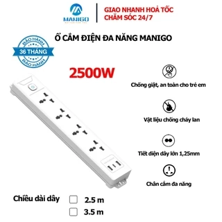 Ổ cắm điện đa năng thông minh chữ nhật Manigo 1K4UC 4 ổ 2 cổng USB typeC Hàng chính hãng BH 36 tháng