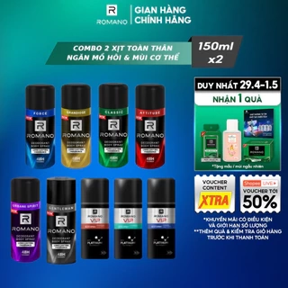 Combo 2 Xịt toàn thân ngăn mồ hôi và mùi cơ thể Romano 150ml/chai - 9 Mùi Hương