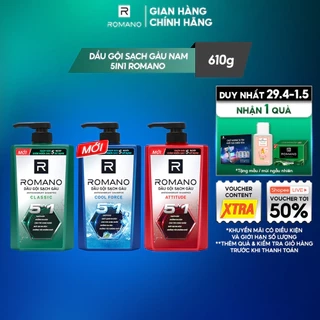 Dầu gội nam sạch gàu 5in1 Romano hương nước hoa Classic/ Force/ Attitude 610g / 650g - 3 mùi hương có sẵn