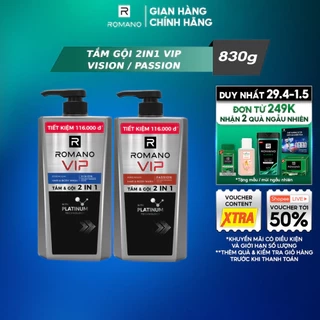 Tắm gội cho nam Cao Cấp Romano VIP Mùi Hương Bí Ẩn Nam Tính  Passion / Vision 830g