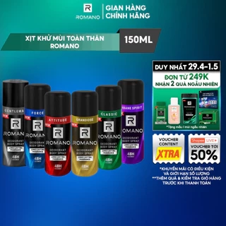Xịt khử mùi cho nam nam toàn thân ngăn mồ hôi và mùi cơ thể Romano 150ml - 6 mùi có sẵn