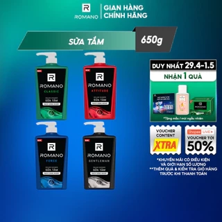 Sữa tắm Romano hương nước hoa Classic/ Attitude/ Force/ Gentleman 650g/chai - 4 mùi hương